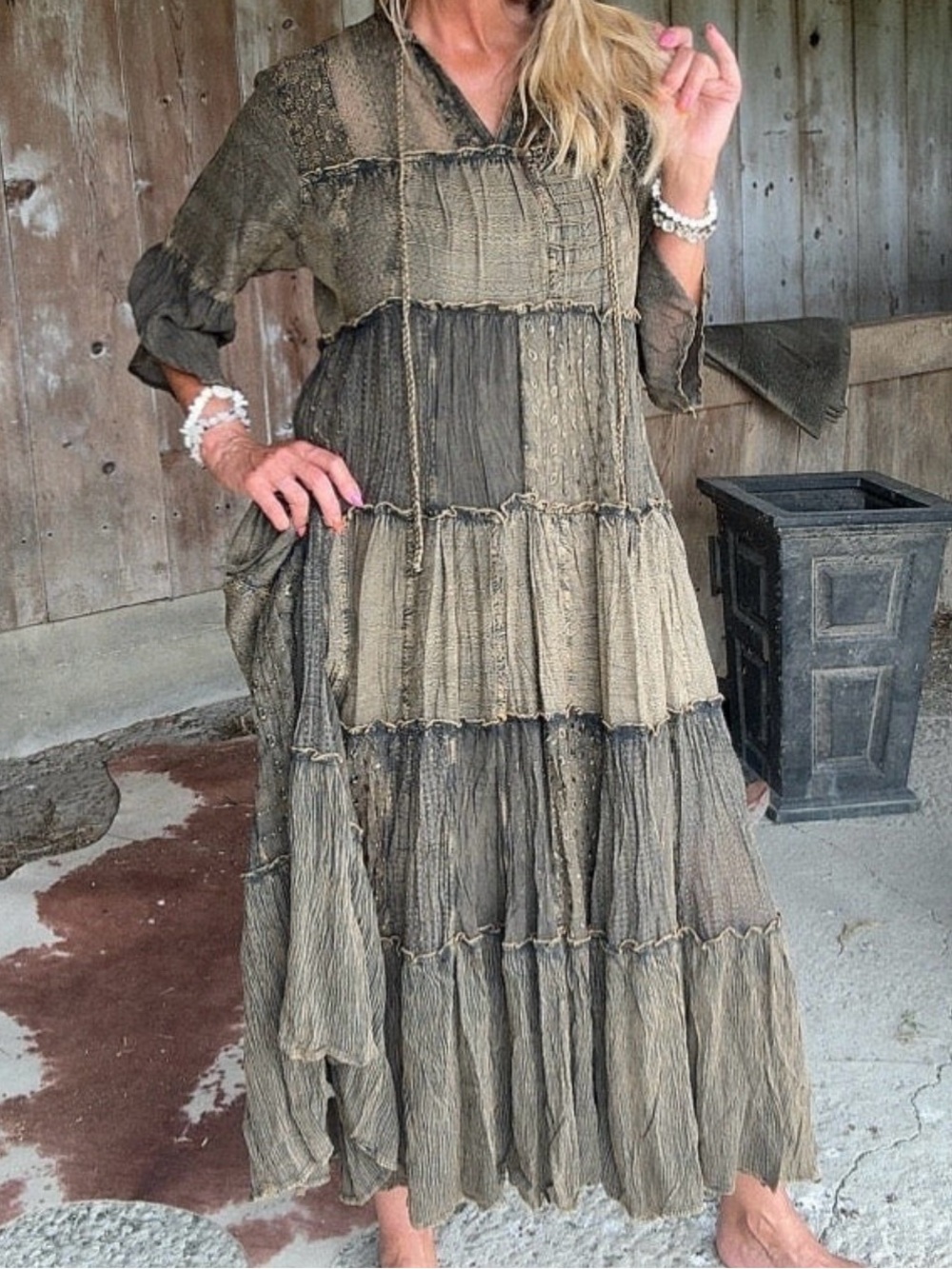 NEW Young Threads Boho Tiered Jhabla Maxi Dress
